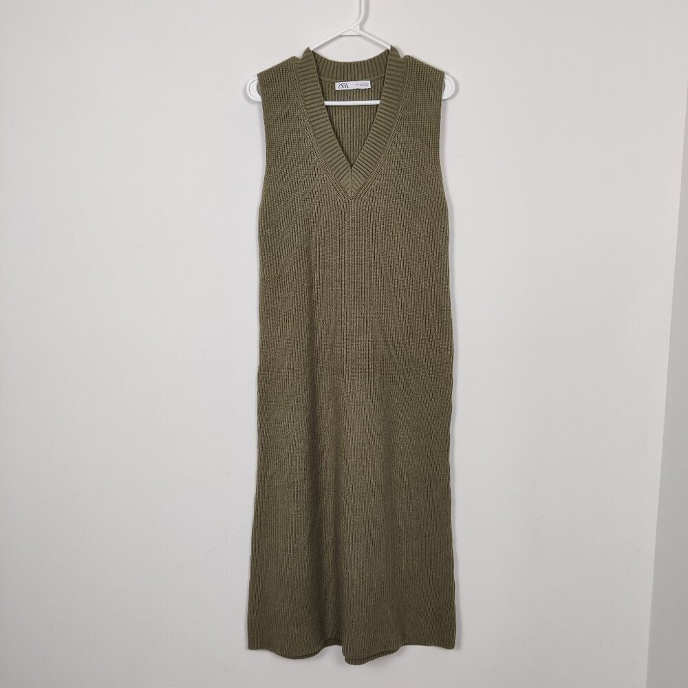 Zara Women's Maxi Knit Dress Size Medium Olive Green NEW Fall Bohemian